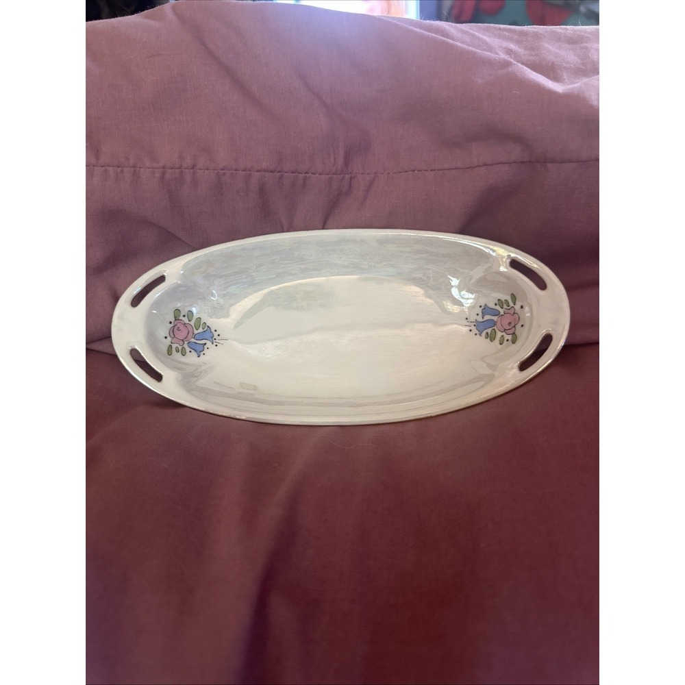 "R.S. Silesia" white porcelain serving Dish Antique Hand Painted Blue & Pink